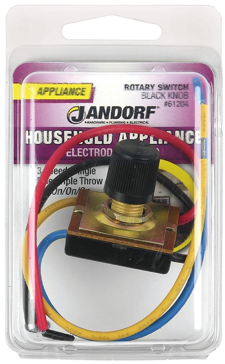 Jandorf Rotary Switch, 6.5 A, 125 V, TPST, Black #61204