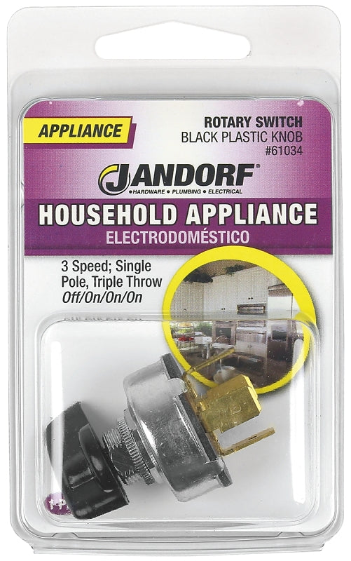 Jandorf Single Circuit Rotary Switch, 1 A, 125 V, SPTT, Plastic, Black #61034