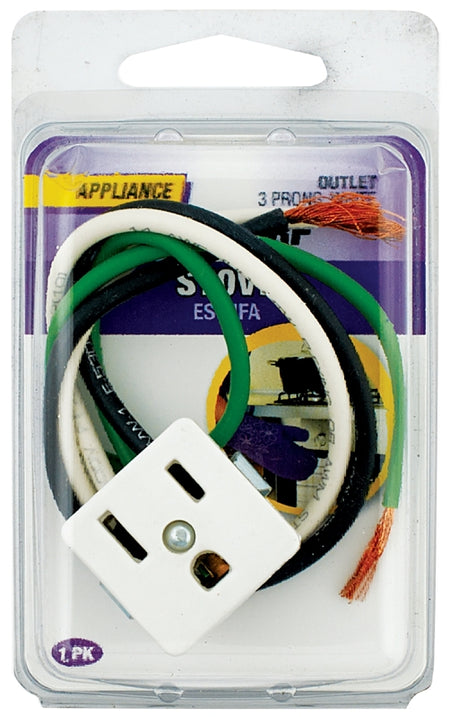 Jandorf Single Receptacle, 3 -Pole, 125 V, 15 A, White #61017