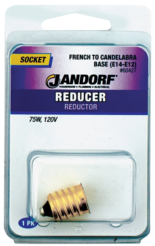 Jandorf Socket Reducer, E14 French to E12 Candelabra Base, 75 W, Brass, Gloss #60427
