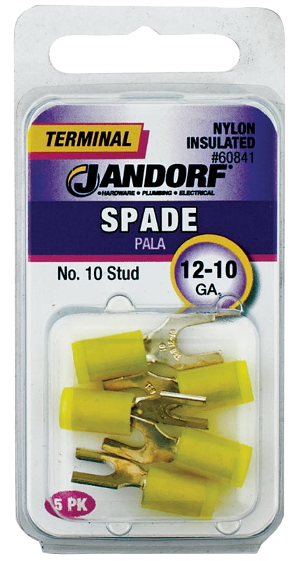 Jandorf Spade Terminal, 600 V, 12 to 10 AWG Wire, #10 Stud Yellow #60841