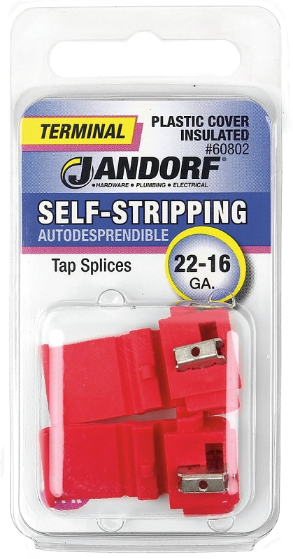Jandorf Terminal, 22 to 16 AWG Wire, Plastic Insulation, Red, 2/PK #60802