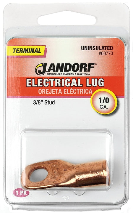 Jandorf Electrical Lug, 1/0 AWG Wire, 3/8 in Stud, Copper Contact, Brown #60773
