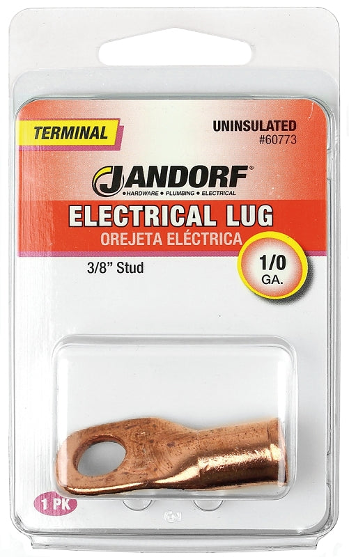 Jandorf Electrical Lug, 1/0 AWG Wire, 3/8 in Stud, Copper Contact, Brown #60773