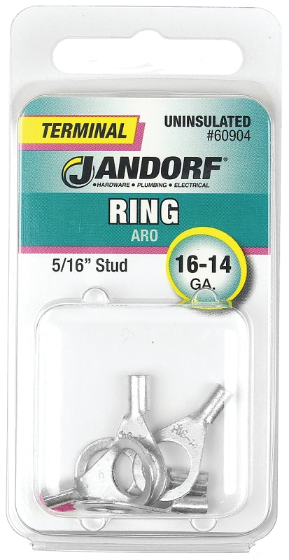 Jandorf Ring Terminal, 16 to 14 AWG Wire, 5/16 in Stud, Copper Contact #60904