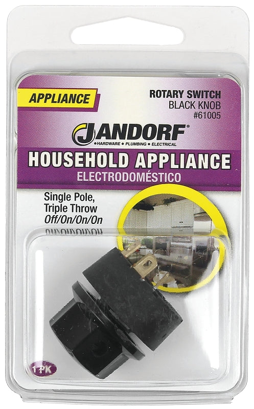 Jandorf Single Circuit Rotary Switch, 6.5 A, 125 V, TPST, Black #61005