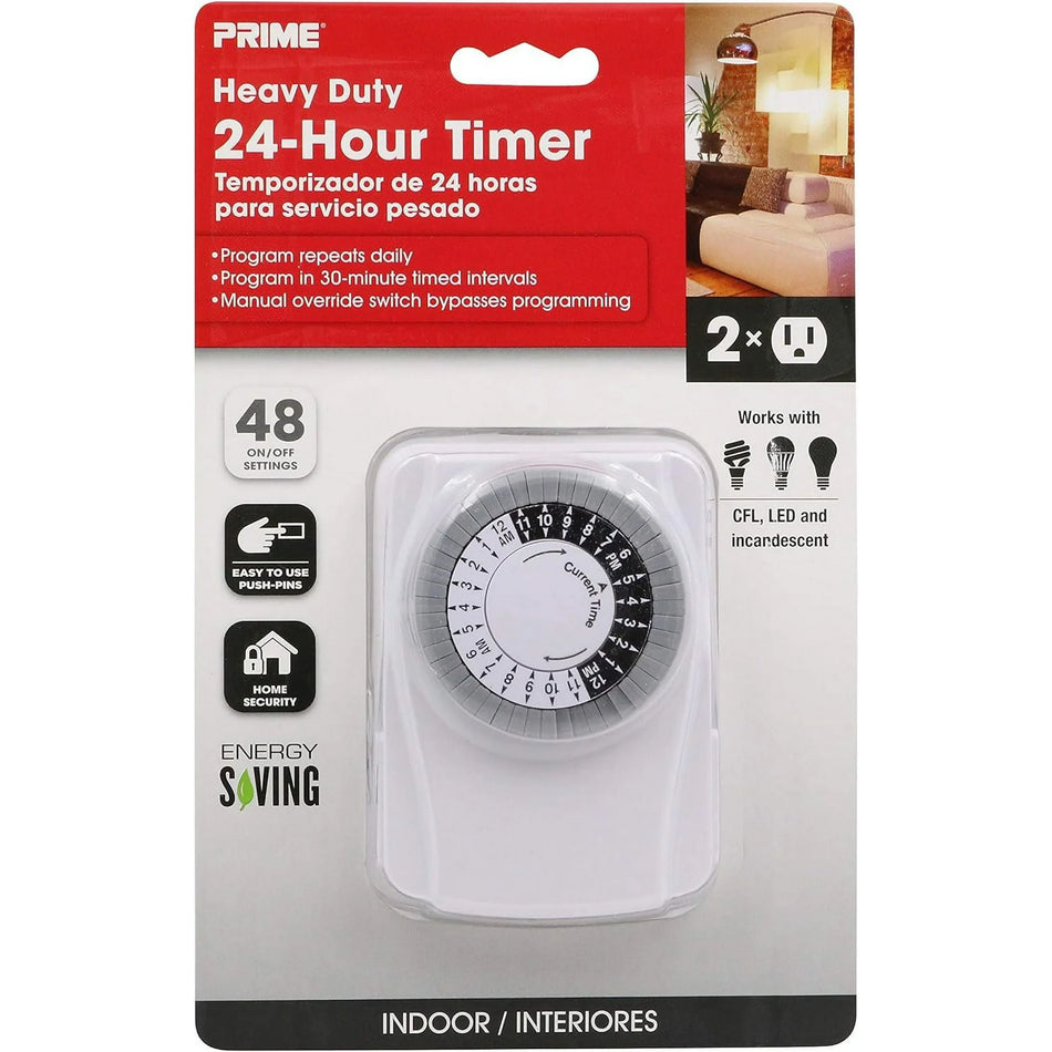 Prime Wire & Cable TNI2423 2-Outlet Wall Tap with 24 Hour Electro Mechanical Timer AM664