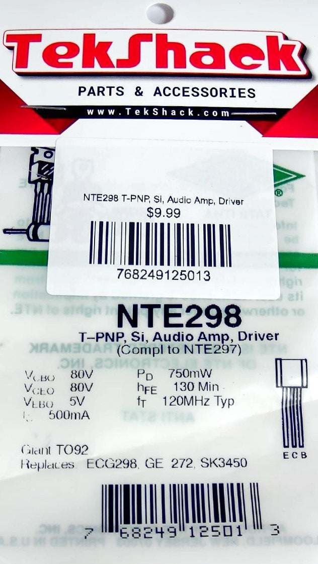 NTE298 T-PNP, Si, Audio Amp, Driver