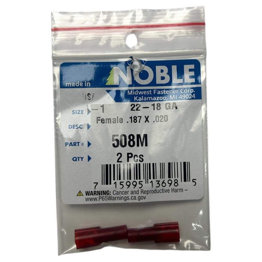 Noble Female Fully Insulated Nylon Disconnect Terminal – .187 Tab, 22-18 GA, 2-Pack #508M