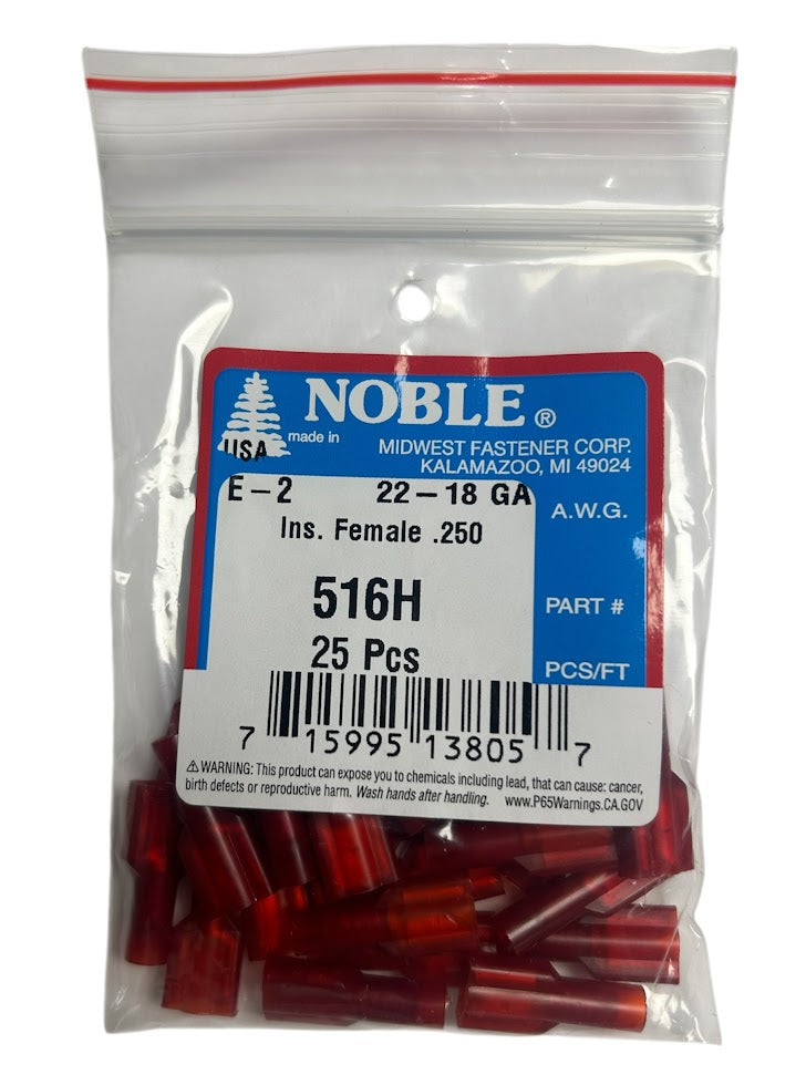 Noble Female Fully Insulated Nylon Disconnect Terminal – .250 Tab, 22-18 GA, 25-Pack #516H