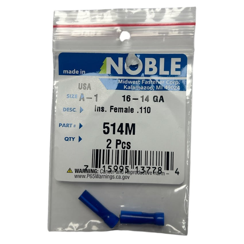 Noble Female Fully Insulated Vinyl Disconnect Terminal – .110 Tab, 16-14 GA, 2-Pack #514M