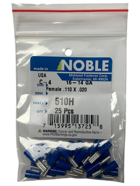 Noble Female Vinyl Disconnect Terminal – .110 Tab, 16-14 GA, 25-Pack #510H