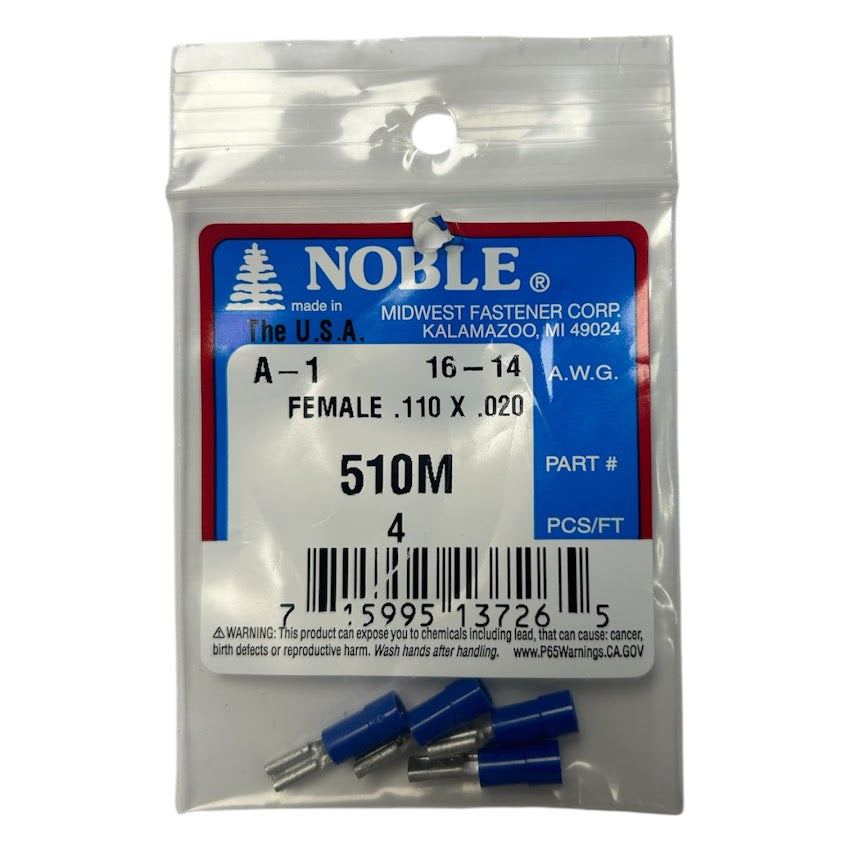 Noble Female Vinyl Disconnect Terminal – .110 Tab, 16-14 GA, 4-Pack #510M