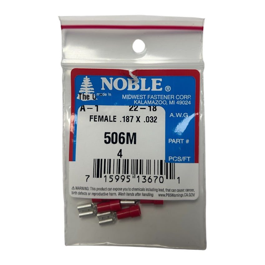 Noble Female Vinyl Disconnect Terminal – .187 Tab, 22-18 GA, 4-Pack #506M
