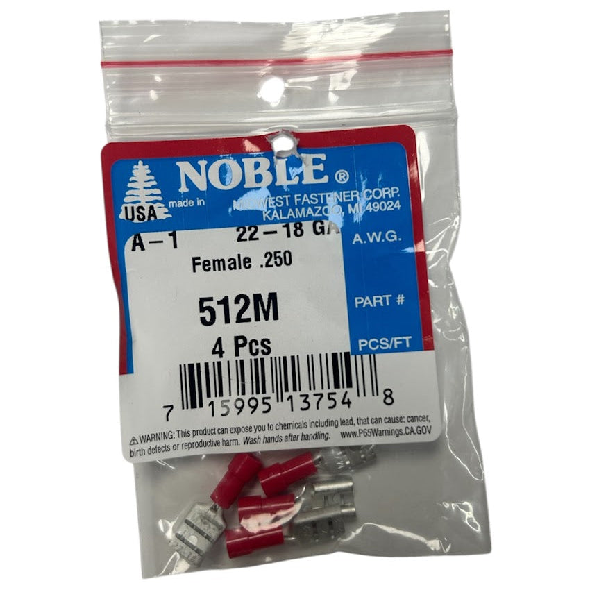Noble Female Vinyl Disconnect Terminal – .250 Tab, 22-18 GA, 4-Pack #512M