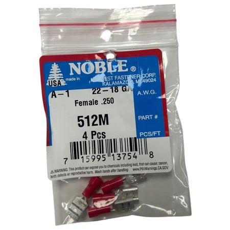 Noble Female Vinyl Disconnect Terminal – .250 Tab, 22-18 GA, 4-Pack #512M