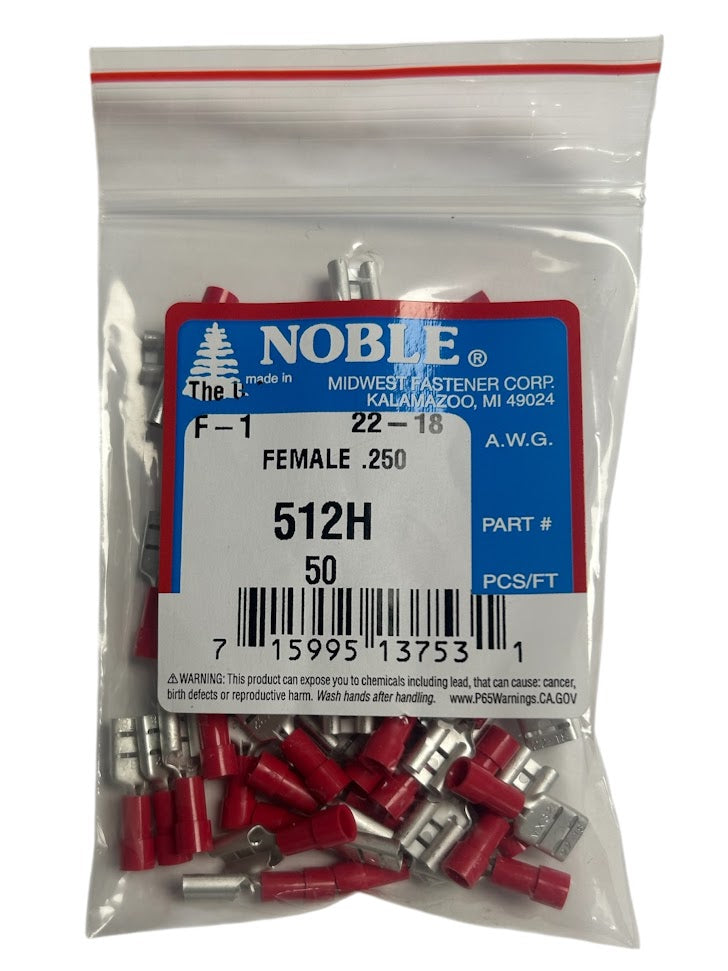 Noble Female Vinyl Disconnect Terminal – .250 Tab, 22-18 GA, 50-Pack #512H