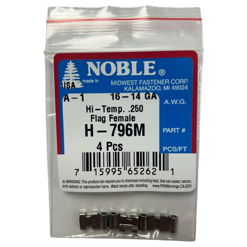 Noble Hi-Temp Flag Female Disconnect Terminal – .250 Tab, 16-14 GA, 4-Pack #H-796M