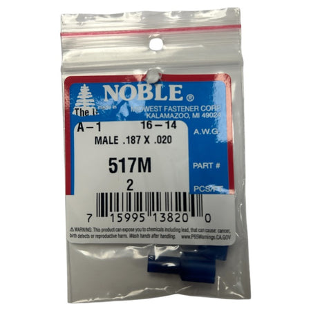 Fully insulated, nylon disconnect terminal-.187 tab,16-14ga. Noble part#517M
