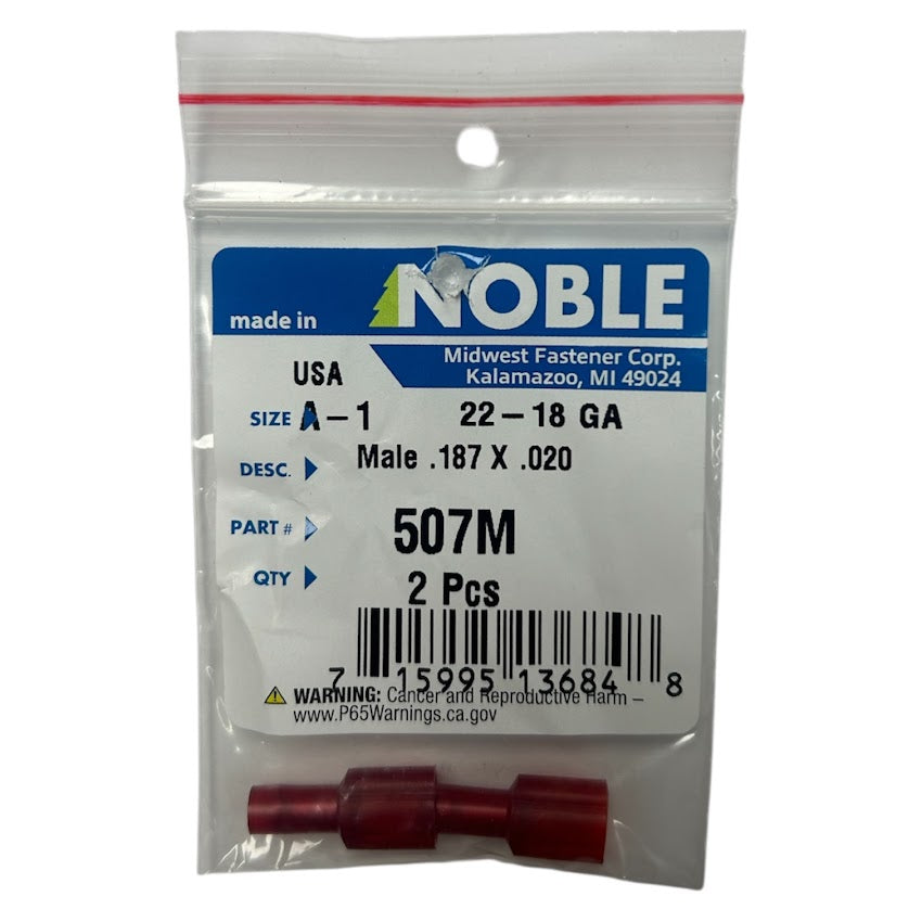 Noble Male Fully Insulated Nylon Disconnect Terminal – .187 Tab, 22-18 GA, 2-Pack #507M