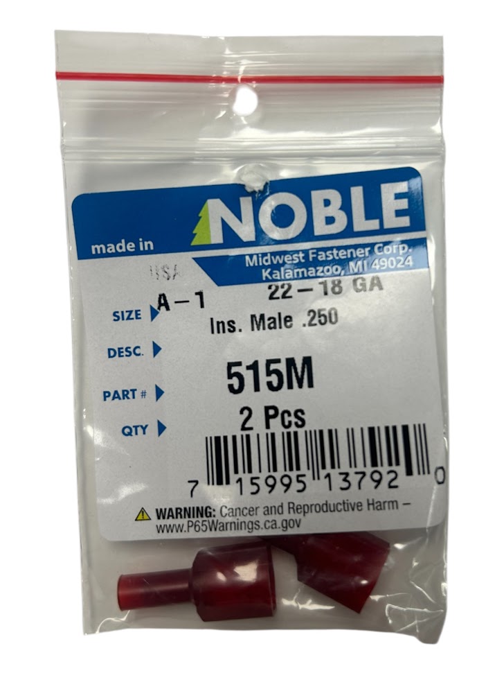 Noble Male Fully Insulated Nylon Disconnect Terminal – .250 Tab, 22-18 GA, 2-Pack #515M