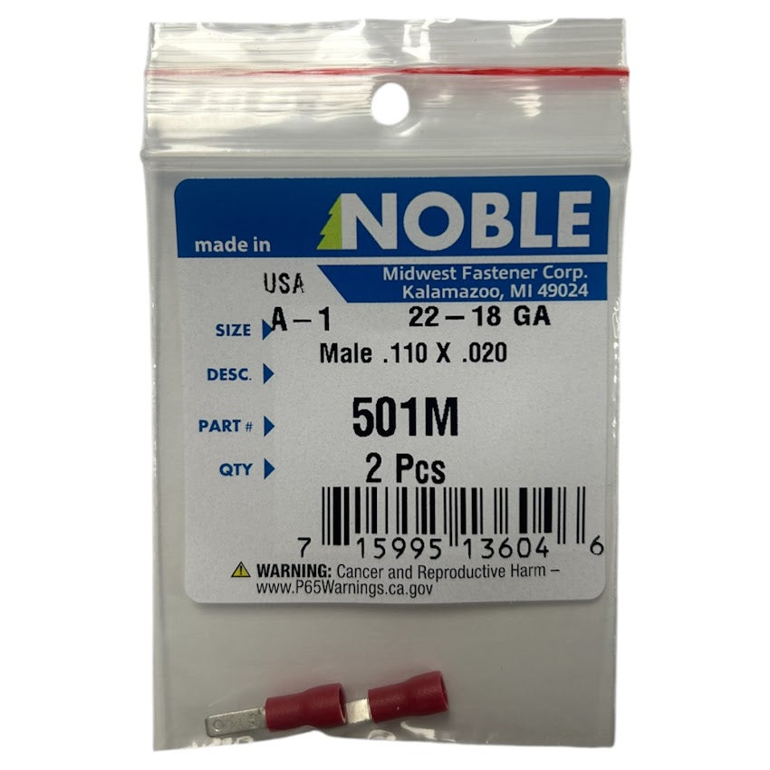 Noble Male Vinyl Disconnect Terminal – .110 Tab, 22-18 GA, 2-Pack #501M