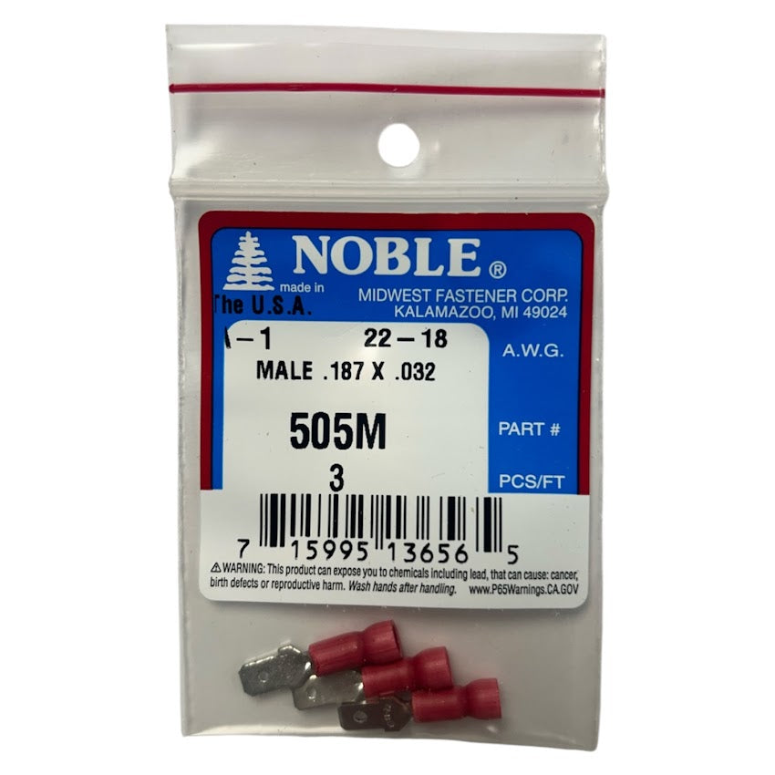 Noble Male Vinyl Disconnect Terminal – .187 Tab, 22-18 GA, 3-Pack #505M