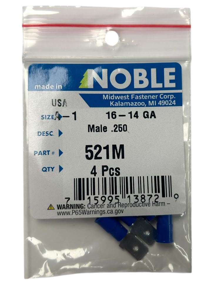 Noble Male Vinyl Disconnect Terminal – .250 Tab, 16-14 GA, 4-Pack #521M
