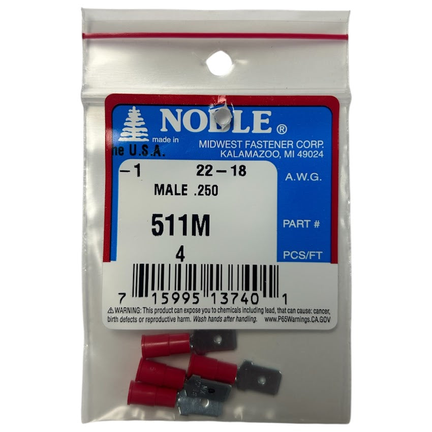 Noble Male Vinyl Disconnect Terminal – .250 Tab, 22-18 GA, 4-Pack #511M