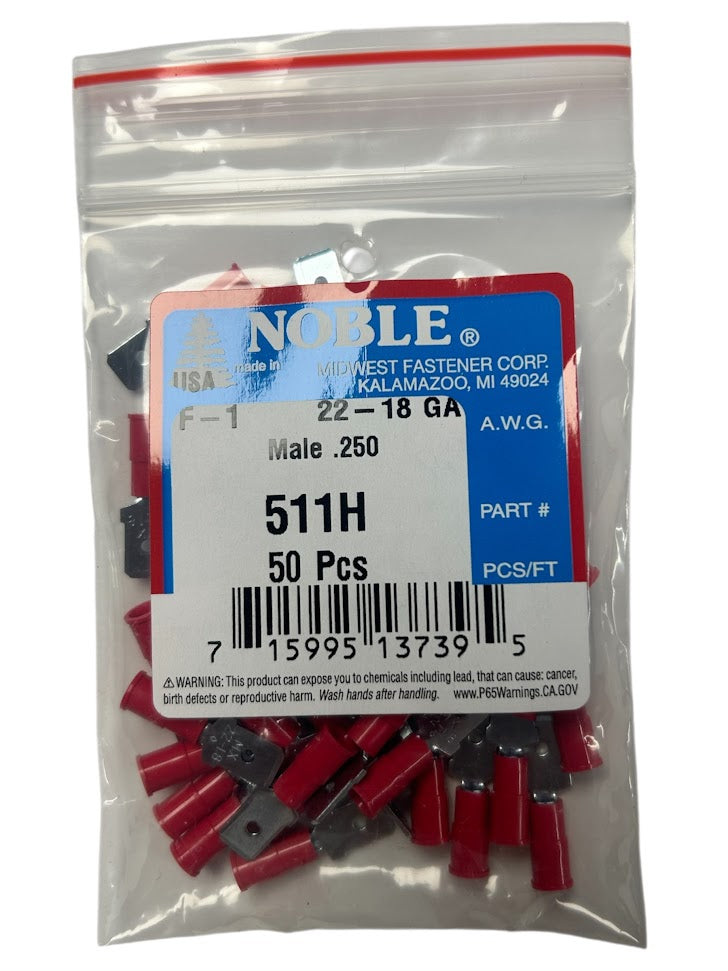 Noble Male Vinyl Disconnect Terminal – .250 Tab, 22-18 GA, 50-Pack #511H
