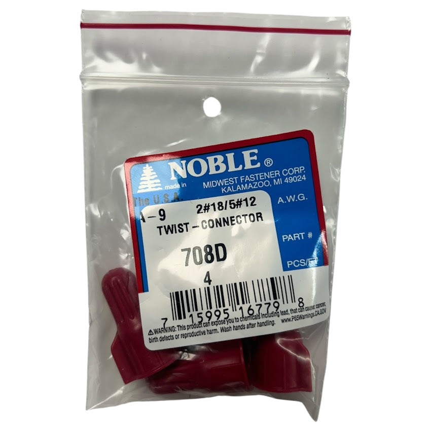 Noble Red Twist-On Wire Connector – 2x#18 to 5x#12, 4-Pack #708D