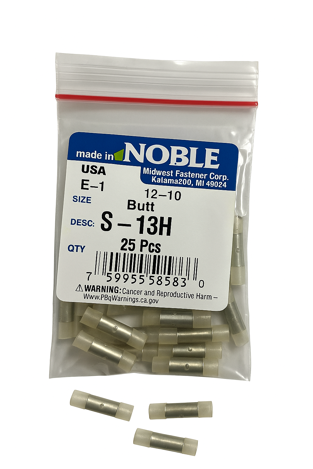 Noble part# S-13H, nylon,10 ga. butt connectors,sold in a pack of 25 pcs.