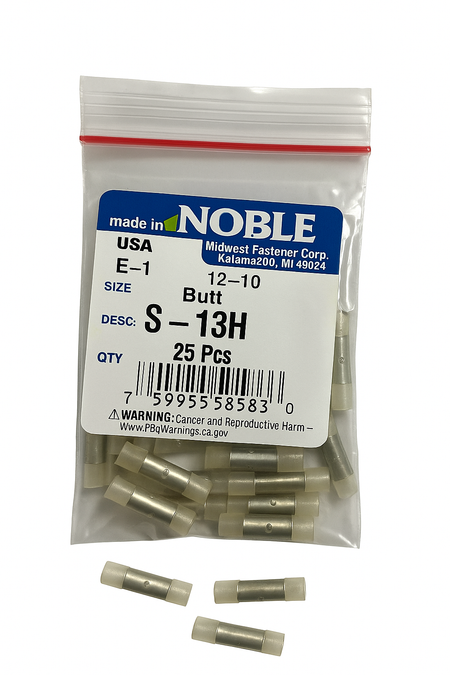 Noble part# S-13H, nylon,10 ga. butt connectors,sold in a pack of 25 pcs.