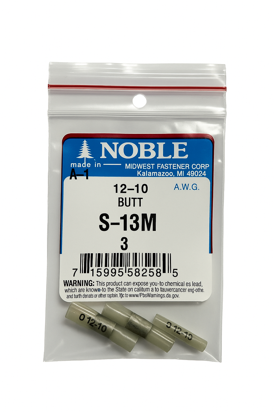 Noble Terminal Butt Splice – Nylon 12–10 GA (3-Pack) #S-13M