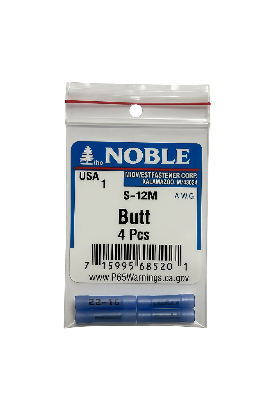 Noble Terminal Butt Splice – Nylon 16–14 GA (4-Pack) #S-12M