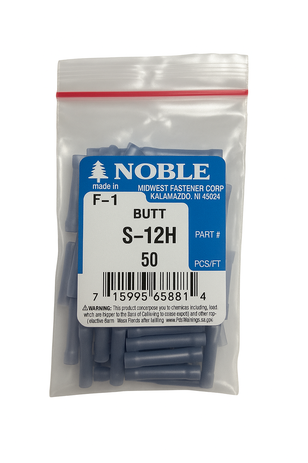 Noble part#S-12H, 16-14 ga. nylon butt connectors, sold in a pack of 50.