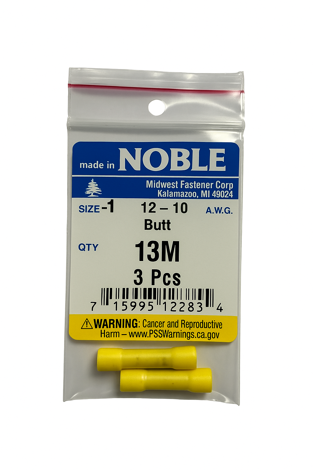 Noble Terminal Butt Splice – Vinyl 12–10 GA (3-Pack) #13M