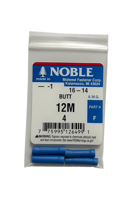 Noble Terminal Butt Splice – Vinyl 16–14 GA (4-Pack) #12M