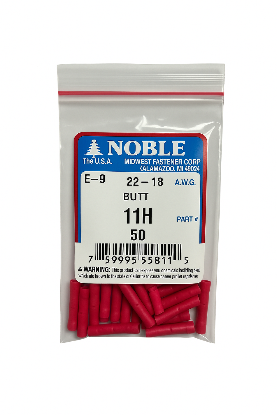 Noble Terminal Butt Splice – Vinyl 22–18 GA (50-Pack) #11H