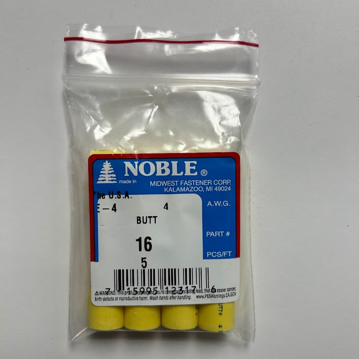 Noble part# 16, 4  ga. vinyl insulated butt splice connectors,package of 5