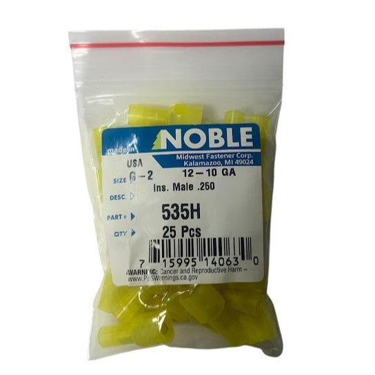 Noble Terminal Disconnect Male Fully-Insulated Nylon – .250 12-10GA (25-Pack) #535H