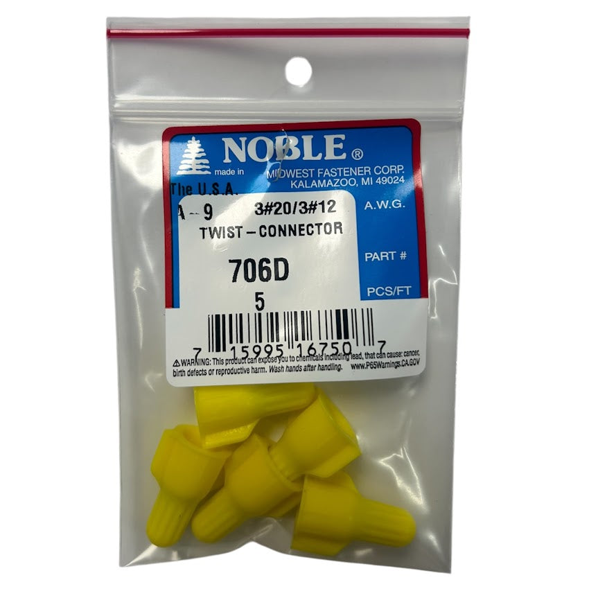 Noble Yellow Twist-On Wire Connector – 3x#20 to 3x#12, 5-Pack #706D