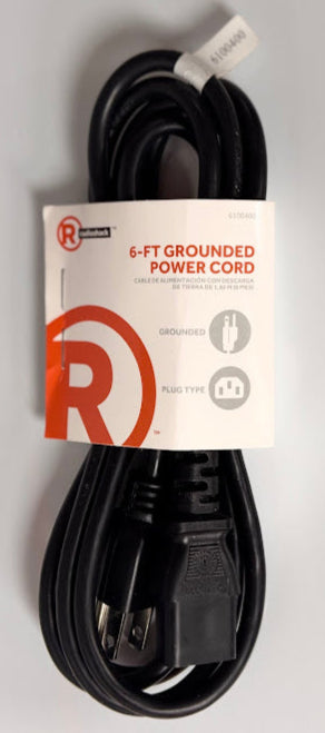 Radio Shack 6 ft Grounded Power Cord 6100400 Black