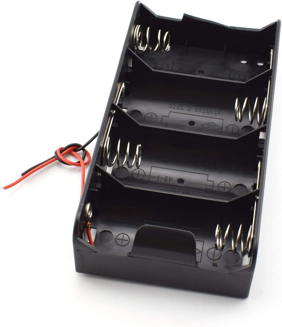 D Battery Holder, Holds 4 Batteries (Side by Side)