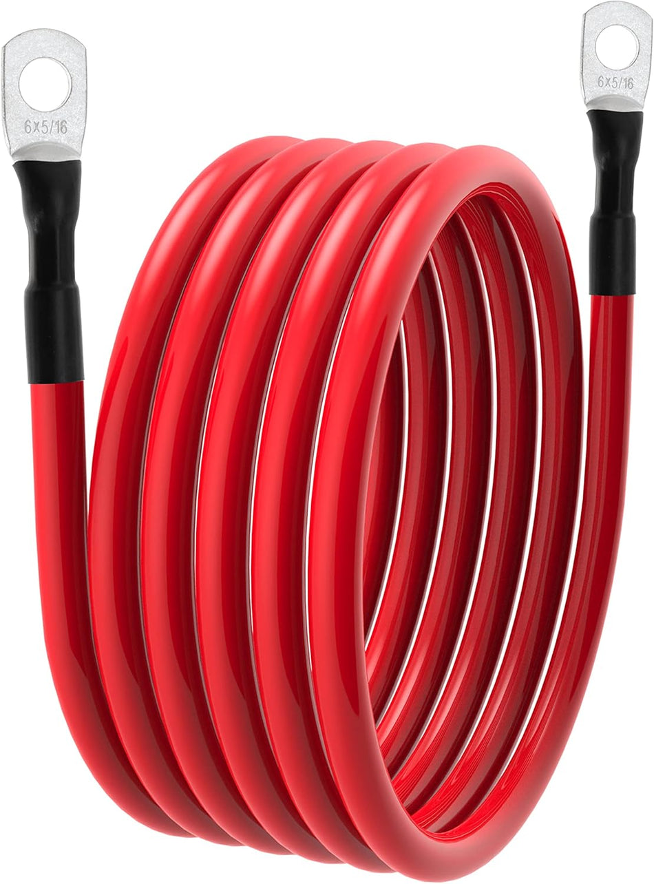 6 AWG Battery Cable – 3FT-5FT 6 Gauge Power Inverter Cable with 5/16" Tinned Copper Lugs