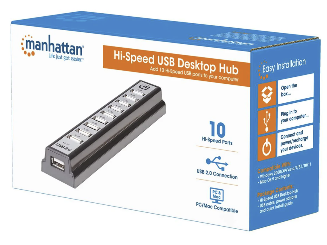 Hi-Speed USB Desktop Hub with 10 USB 2.0 Type-A Ports | TekShack