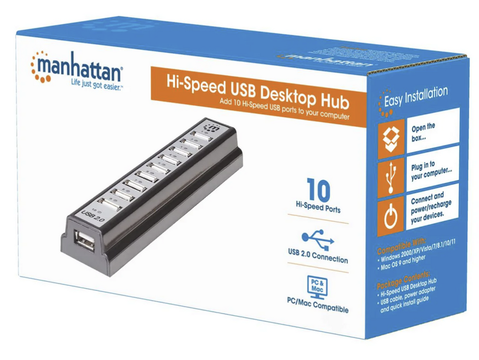 Hi-Speed USB Desktop Hub with 10 USB 2.0 Type-A Ports