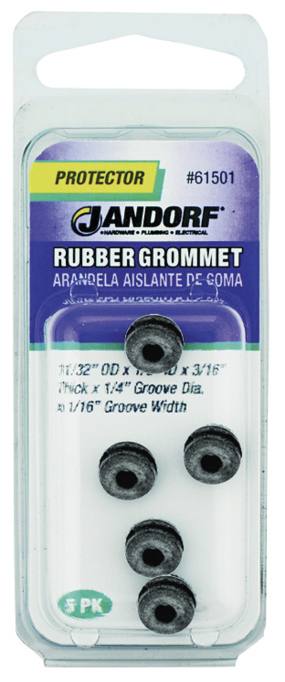 Jandorf 61501 Grommet, 1/8 in ID, 11/32 in OD, Rubber, Black, 3/16 in Thick Panel