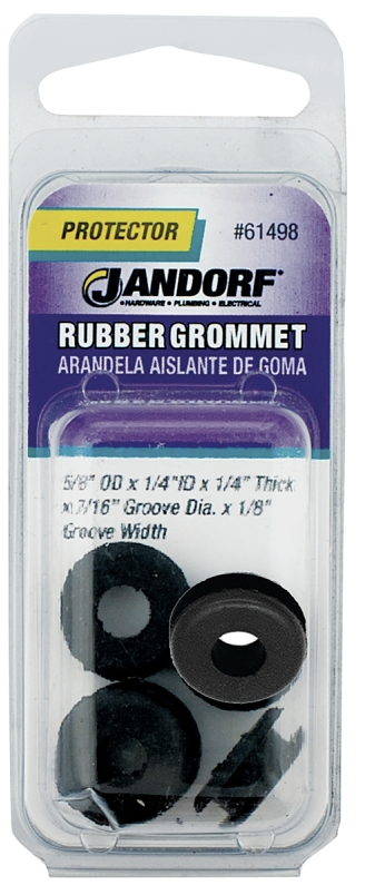 Jandorf 61498 Grommet, 1/4 in ID, 5/8 in OD, Rubber, Black, 1/4 in Thick Panel