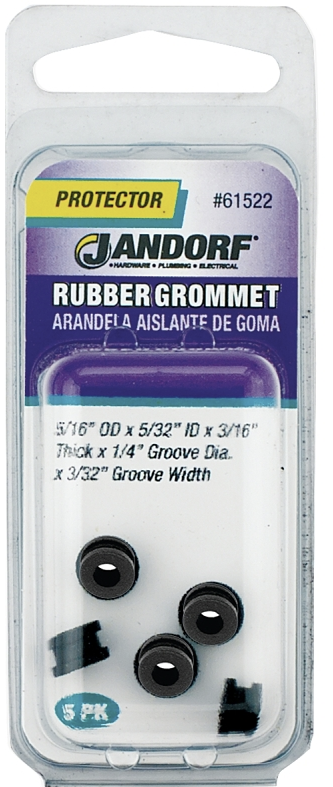 Jandorf 61522 Grommet, 5/32 in ID, 5/16 in OD, Rubber, Black, 3/16 in Thick Panel